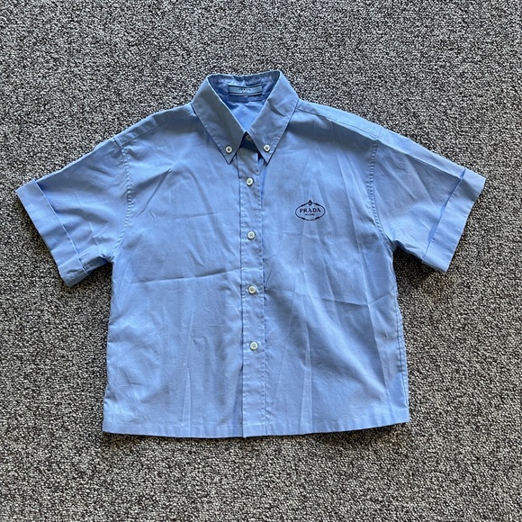 Prada Oxford Blue Crisp Cropped Buttondown Shirt 40 - Picture 1 of 6